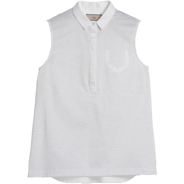 Spoon Collar Top Pique Stripes Polo Damen grau/beige