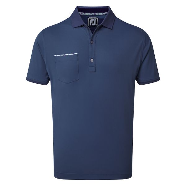 Footjoy Super Stretch Pique with Floral Print Trim & Knit Collar Polo Herren navy