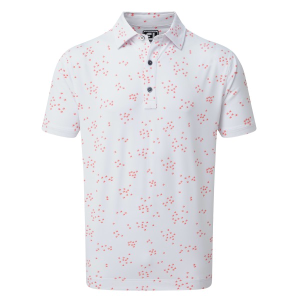 Footjoy Lisle Flock of Birds Print Polo Herren weiß/orange