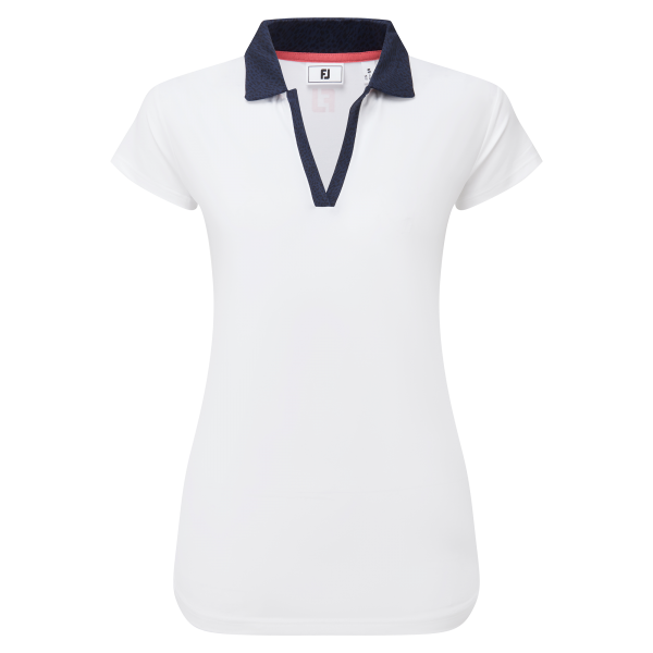 Footjoy Cap Sleeve Print Trim Lisle Polo Damen
