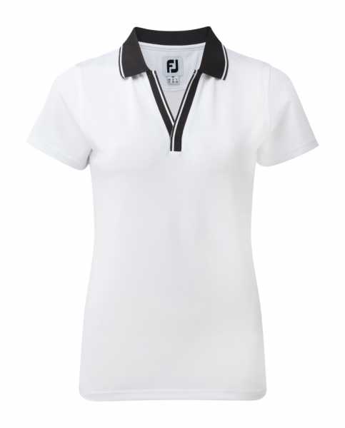 Footjoy Stretch Pique Polo V-Neck Damen weiß/schwarz