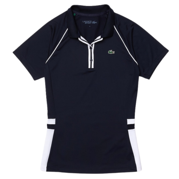 Lacoste Shorts Sleeve Ribbed Collar Shirt Damen navy/weiß 