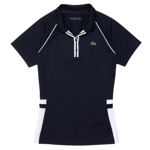 Lacoste Shorts Sleeve Ribbed Collar Shirt Damen navy/weiß