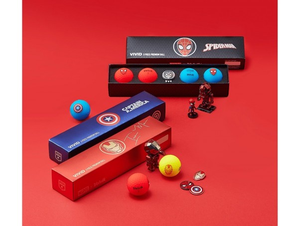 Volvik Vivid Marvel Collection Bälle 4 Stk. + Ballmarker