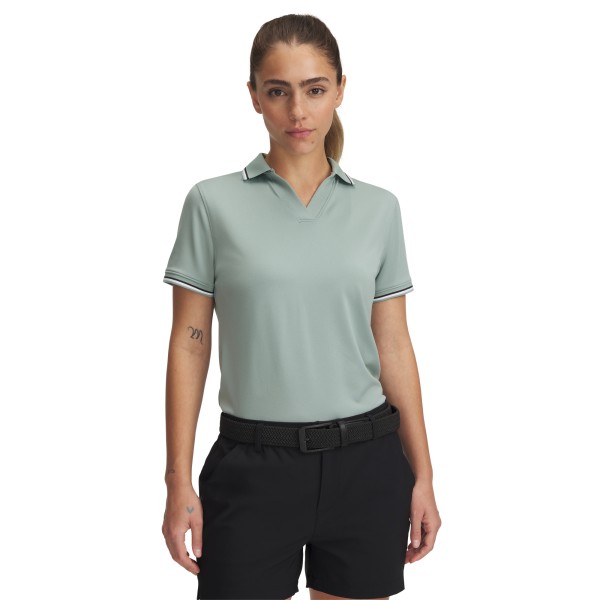 Under Armour UA Drive Rib Kurzarm-Polo Damen L salbeigrün/schwarz