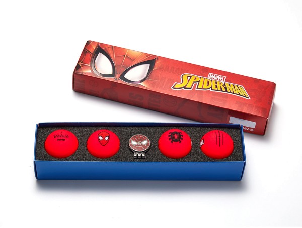 Volvik Vivid Marvel Collection Bälle 4 Stk. + Ballmarker Spider Man