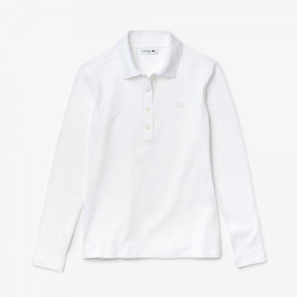 Lacoste Polo Damen lang Arm mit gerippten Kragen