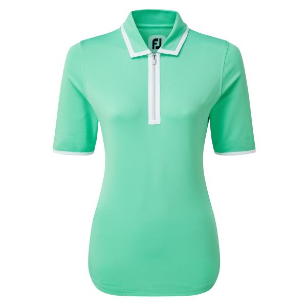 Footjoy Zip Placket Pique 1/2 Sleeve Shirt Polo Damen grün/weiß