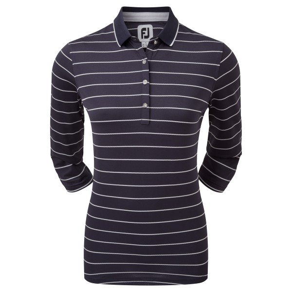 Footjoy Polo de piqué de manga 3/4 a rayas para mujer