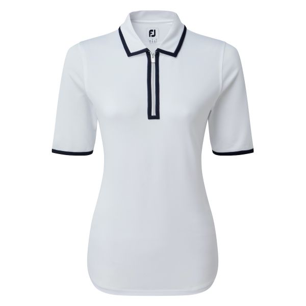 Footjoy Zip Placket Pique 1/2 Sleeve Shirt Polo Damen weiß/navy