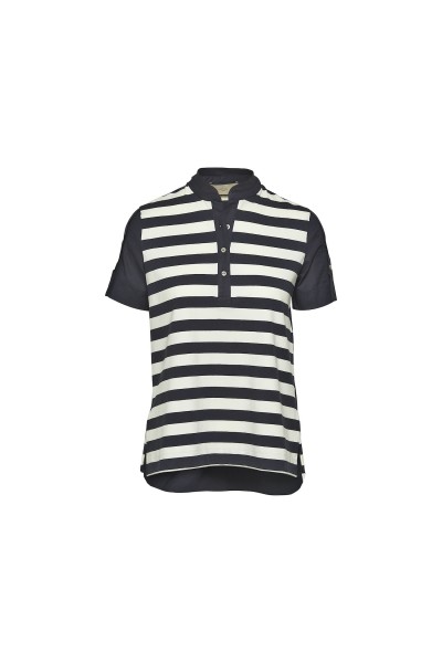 Spoon Back Ruffle Block Stripe Polo Damen navy/weiß