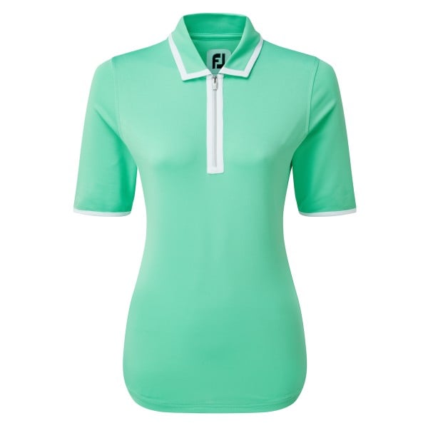 Footjoy Zip Placket Pique 1/2 Sleeve Shirt Polo Damen grün/weiß