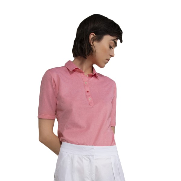 Spoon Fine Stripe Polo 1/4 Sleeve Damen coral